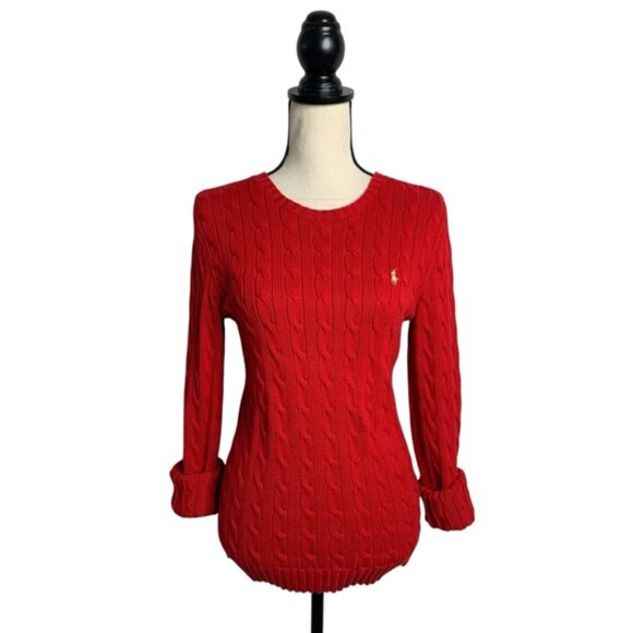 Ralph Lauren Red Iconic Cable Crewneck Sweater - Picture 3 of 14